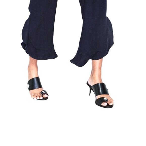 ZARA Jumpsuit SZ S Navy Blue Sleeveless Frilled Leg Sash Waist Ankle Length - Picture 4 of 14